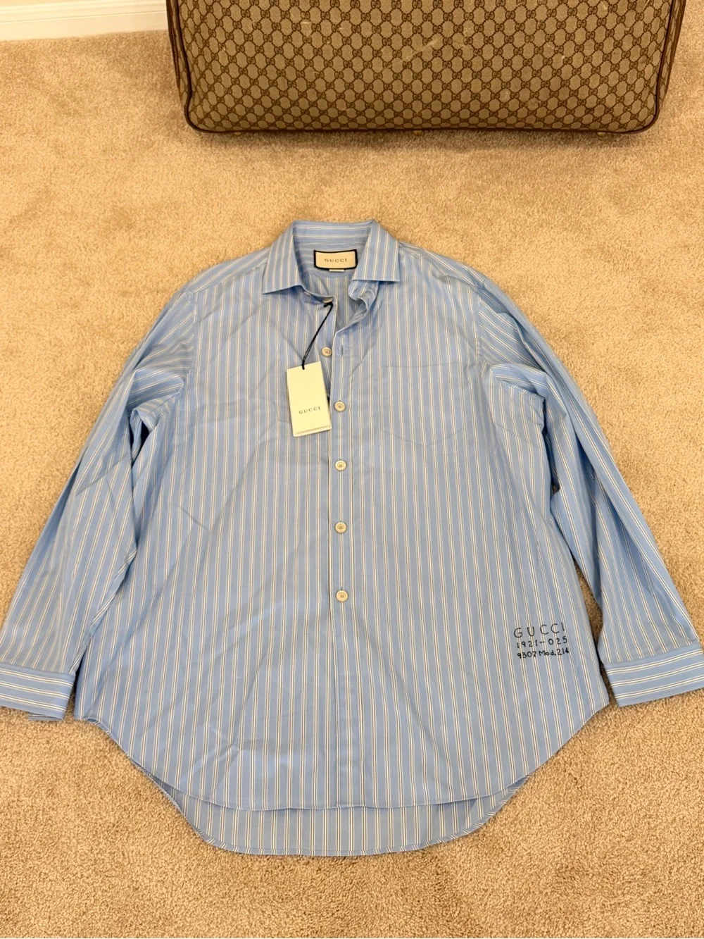 Gucci Light Blue White Striped Men’s Button-Down Shirt